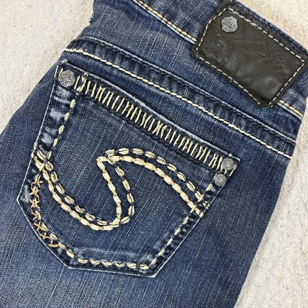Silver Jeans Co Aiko Bootcut Jeans Womens 28x35 Dark Wash Blue Contrast Stitch